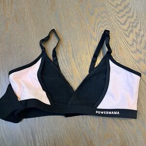 🌊PowerMama‎ Bra Black & White Sports Medium Impact Comfort Nursing Friendly
